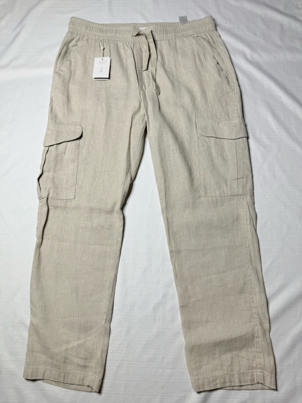 Porter & Ash Men XL Washable Cargo Pants Linen Blend Beige